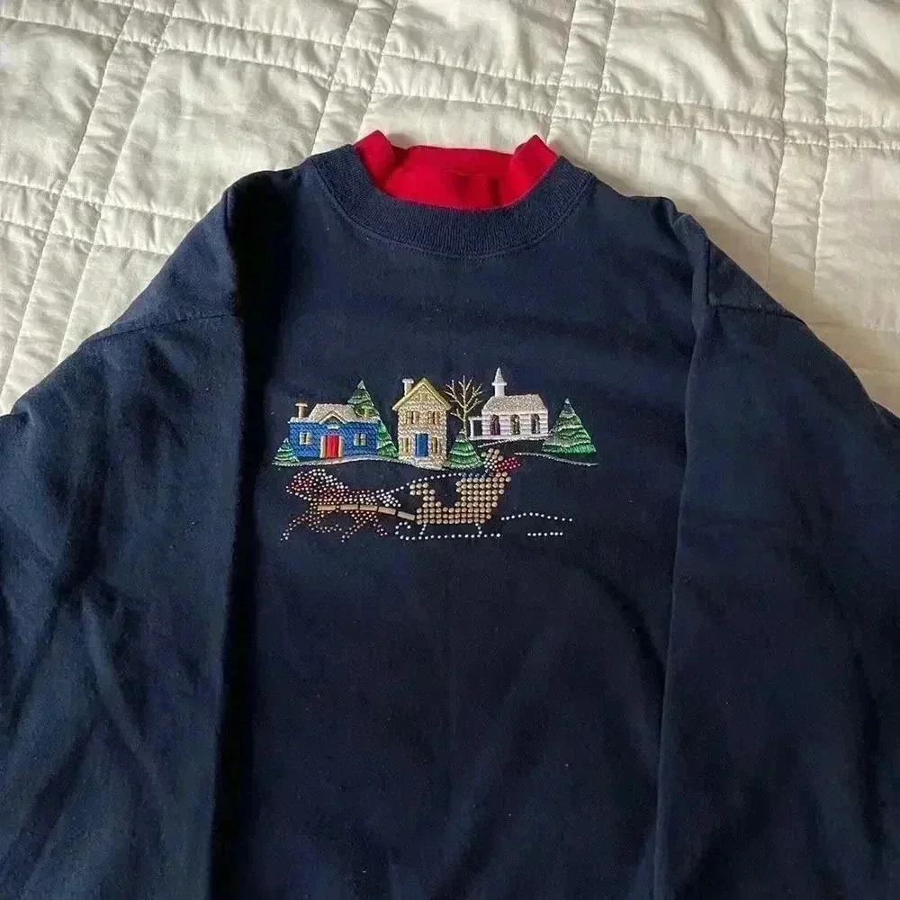Vintage 90s christmas crewneck sweatshirt women’s medium embroidered bedazzled